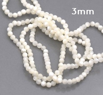 Buy Natural white Shell round bead 3mm Hole: 0.6mm - Strand 39cm (1 strand)