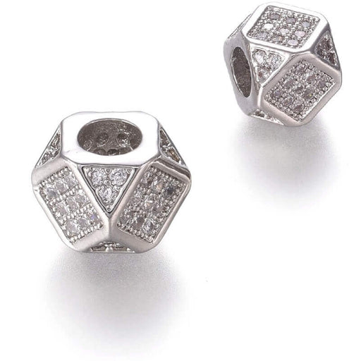 Bead Faceted Polygon with Zircons Platinum Plated Quality 6.5mm (1)