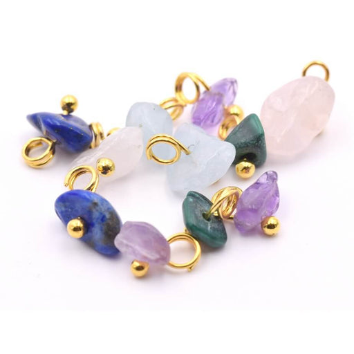 Beads Charms Mix Gemstones Chips 4-10mm With Gold Brass Ring (10)