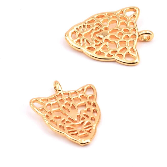 Pendant Leopard Cheetah Head plated Golden Quality 13x12mm (1)