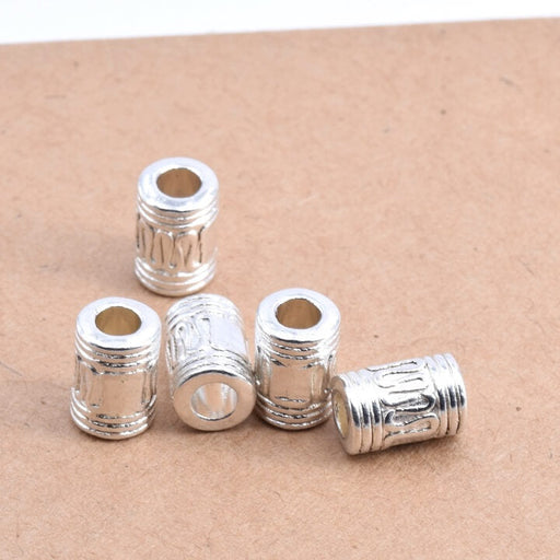 Buy Tube Beads Ethnic Cylinder Silver metal - 10x7mm - Hole: 4mm (2)