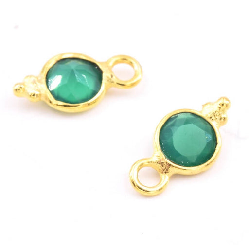 Buy Charm Round tiny Pendant Green Onyx Set Sterling Silver flash Golden plated 8x5mm (2)