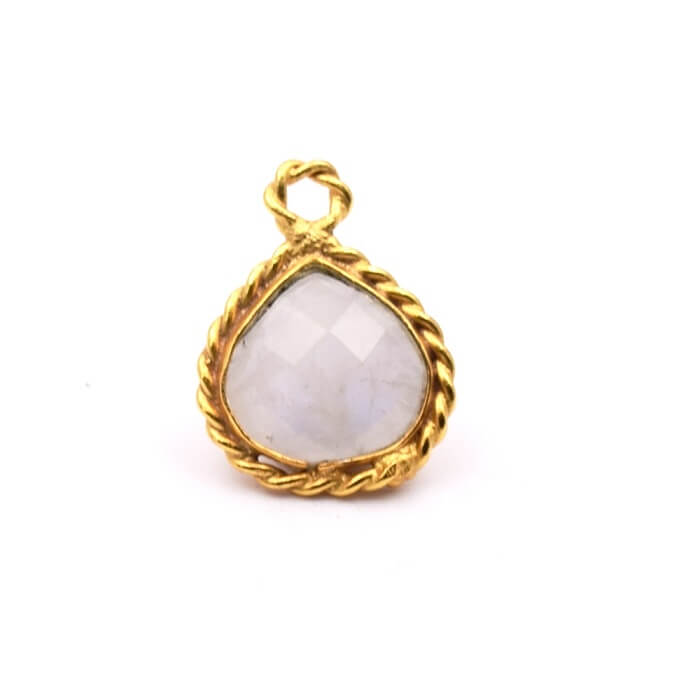 Faceted Drop Pendant Moonstone set Brass Gilt Gold Finish 11x11mm (1)