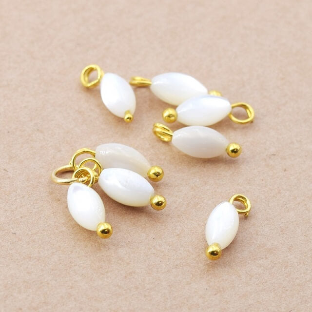 Charm Pendants shell rice beads with Golden Brass -7x4mm (8)