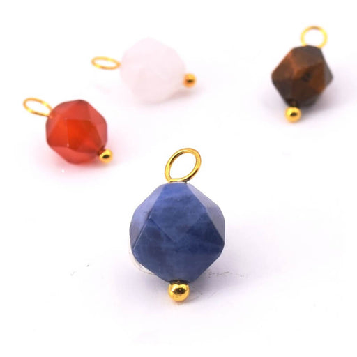 Charms Polygon Natural Agate Bead Sodalite - 8x9mm - Golden Brass pin (2)