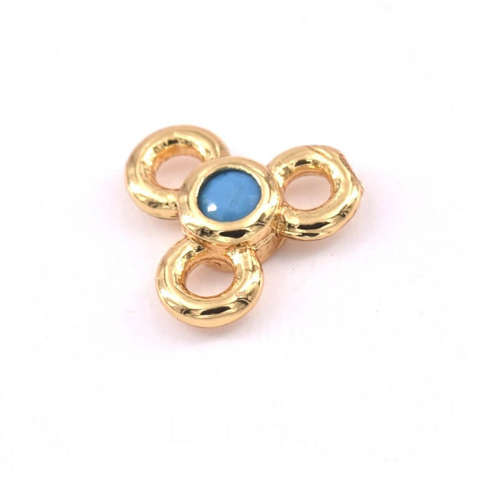 Connector Trio Zircon Golden Brass Quality TURQUOISE Zircon 6.5x7mm - Hole: 1.4mm (1)