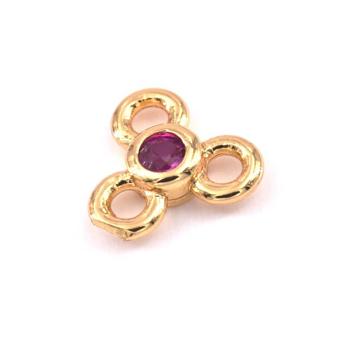 Connector Trio Zircon Golden Brass Quality PINK Zircon 6.5x7mm - Hole: 1.4mm (1)