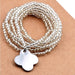 Long Necklace Bracelet Seed beads Silver Line Elastic and Steel Clover 19x19mm (1)
