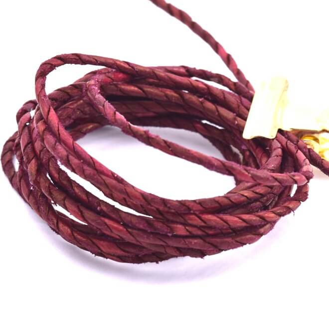 Leather cord Handmade twisted 2mm - red indigo (50cm)