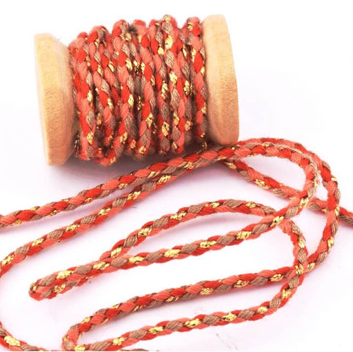 Buy Braided cotton cord red and orange -gold thread - 2mm (2m)