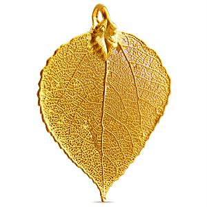 Real aspen leaf pendant gold 24K 50mm (1)