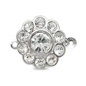 Crystal flower clasp metal silver plated 12mm (1)