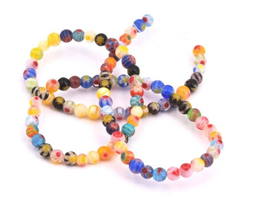 Millefiori multicolored round beads 4mm- 35cm (1 strand)