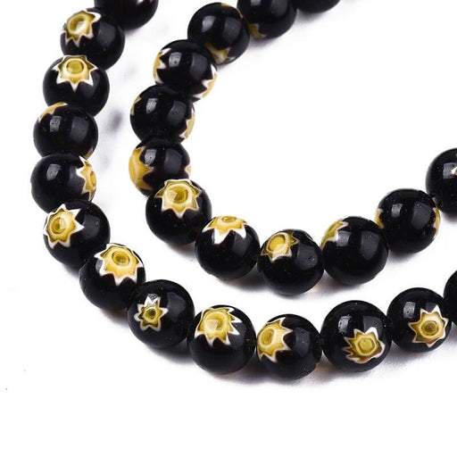 Buy Millefiori Black and Yellow Round Beads 6mm, 37cm (1 strand)