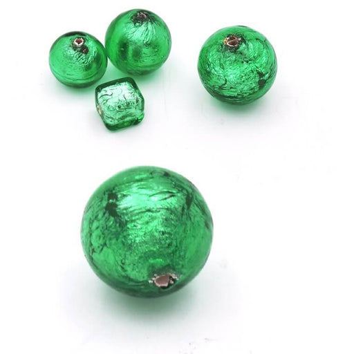 Murano Bead Round Green and Silver 10mm (1)