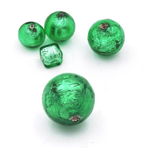 Murano Bead Round Green and Silver 12mm (1)