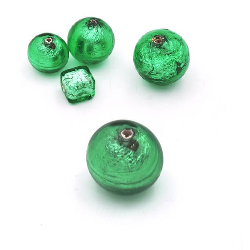 Murano Bead Round Green and Silver 8mm (1)