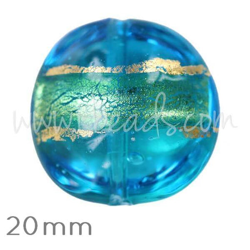 Murano bead lentil blue and gold 20mm (1)