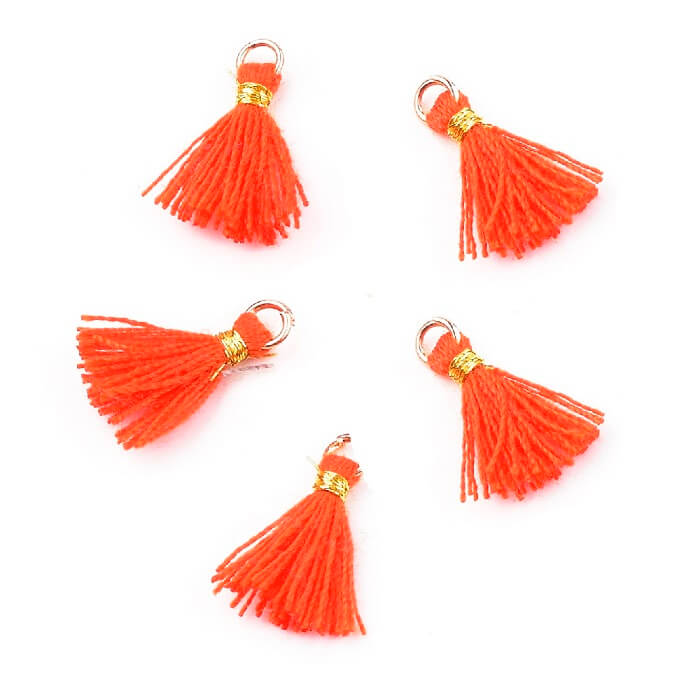 5 Orange gold thread tiny tassel - 15mm (5)