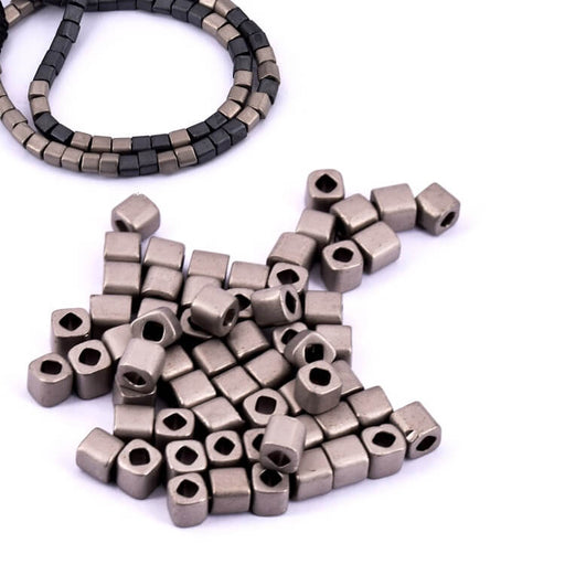 cc566 - Toho cube beads 4mm Metallic Frosted Antique Silver (10g)