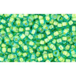 cc307 - Toho beads 11/0 aquamarine/opaque yellow lined (10g)