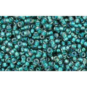 cc270 - Toho beads 15/0 rainbow crystal/prairie green lined (5g)