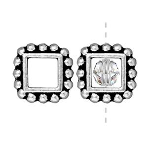 Buy Square bead frame metal antique silver plated for 4mm beads 9mm (1)