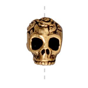 Skull and rose bead metal antique gold plated 10mm (1)