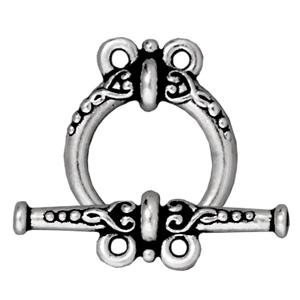 Toggle clasp heirloom 2 loops metal antique silver plated 15x20mm (1)