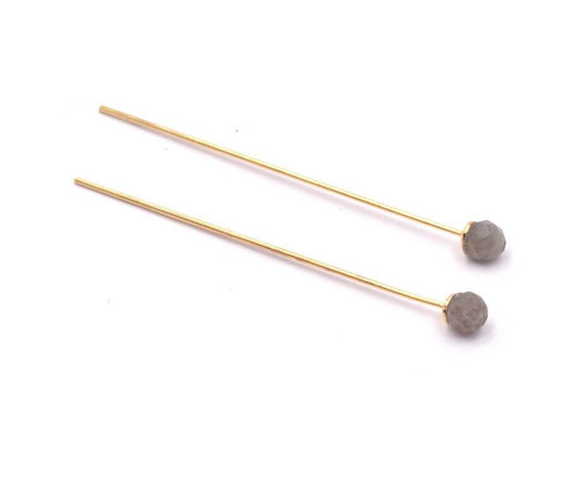 Headpins gold plated 4,4cm With Faceted bead Gray Agate 3.75mm (2)