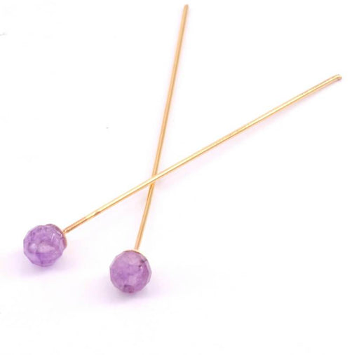 Headpins gold plated 4,4cm With Faceted Amethyst bead 4.5mm (2)