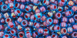 cc381 - Toho beads 8/0 aqua/oxblood lined (10g)