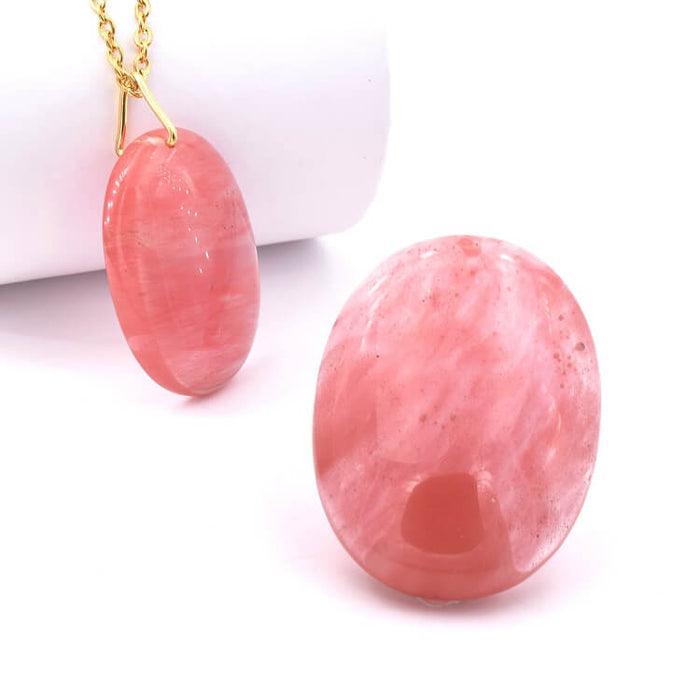 Strawberry Quartz Glass Oval Pendant 46x34mm - Hole: 1.2mm (1)