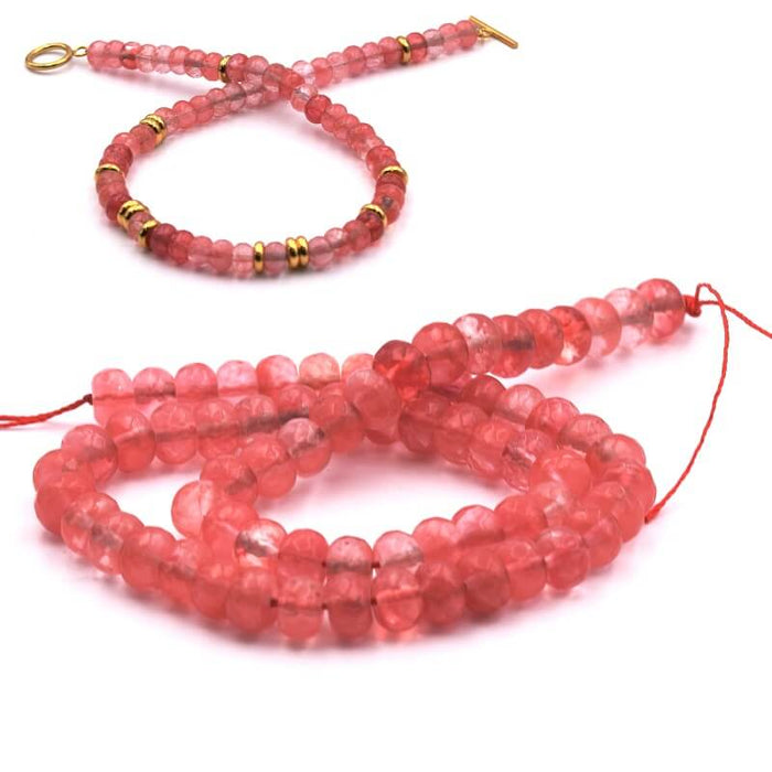 Rondelle Beads Donut Faceted Glass Strawberry Quartz - 8x5mm (1 Strand-36cm)