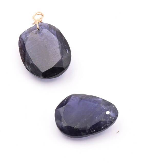 Iolite Faceted Pebble Drop Pendant 14-17x12-15mm (1)