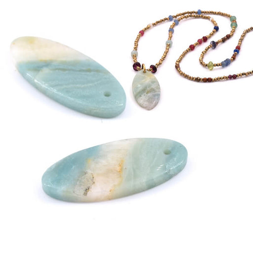Pendant Oval Natural Amazonite Blue Green - 35x15x3.5mm - Hole: 1.5mm (1)