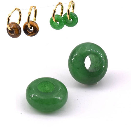 Donut Rondelle Beads 10mm Green Agate - Hole: 4mm (2)