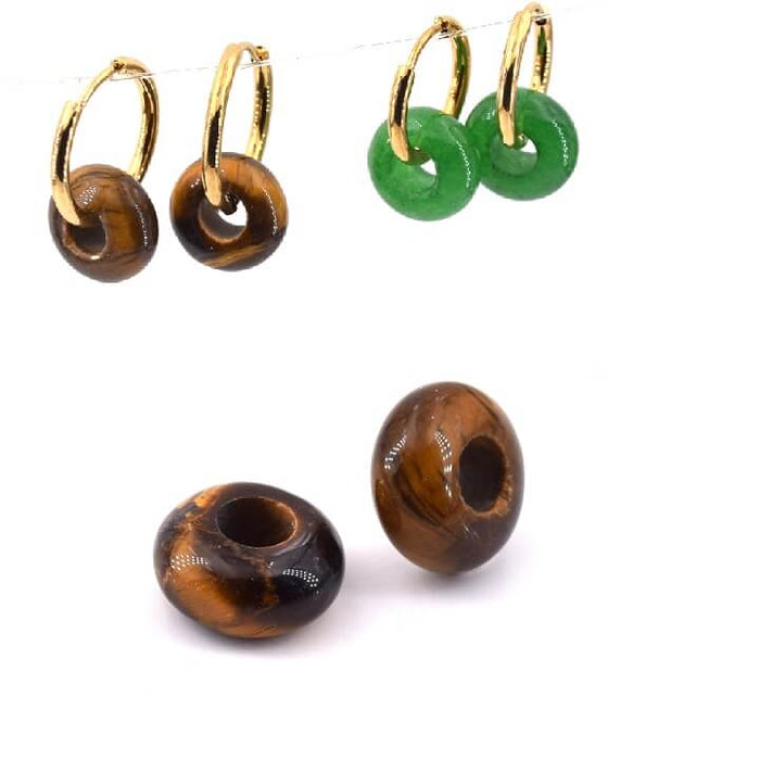 Donut Rondelle Beads 10mm Tiger Eye - Hole: 4mm (2)