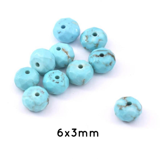 Buy Turquoise Howlite Beads Faceted Rondelles 6x3 mm - Hole: 1 mm (10)