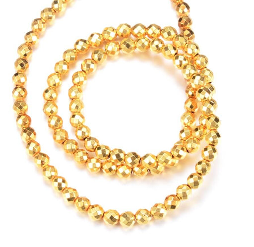 Hematite Faceted Round Beads Gold Plated 2mm - 40cm (1 strand)
