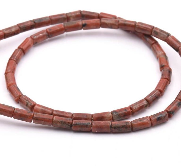 Cylinder Beads Brown Jasper 6x3 mm - Hole: 0.5 mm (32 Beads)