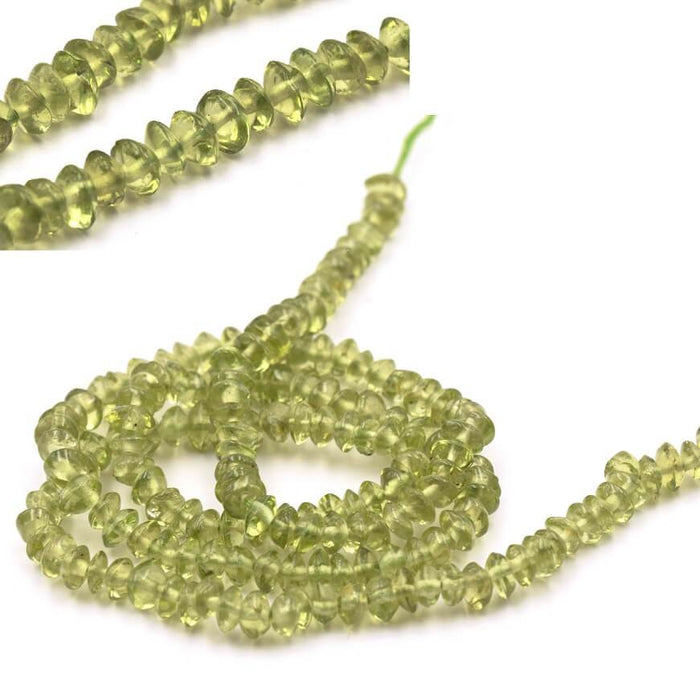 Heishi Beads Bicone chips Peridot 4mm, Hole 0.5mm (1 strand)