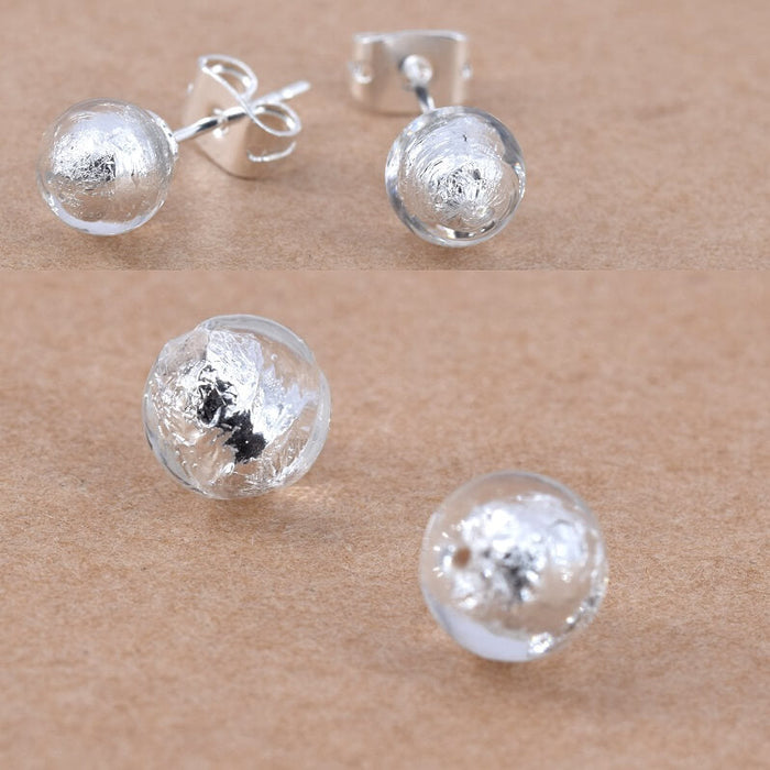 Murano Beads Round Half-drilled Crystal and Silver 6mm (2)