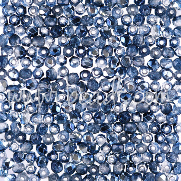 Czech fire-polished beads mirror denim 2mm (50)