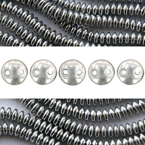 2 holes CzechMates lentil silver 6mm (50)