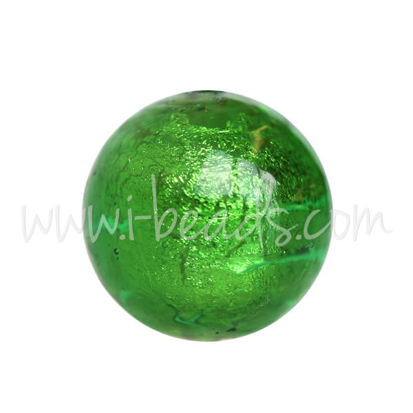 Murano bead round green and gold 10mm (1)