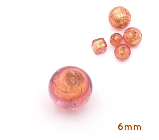 Murano bead round copper and gold 6mm (1)