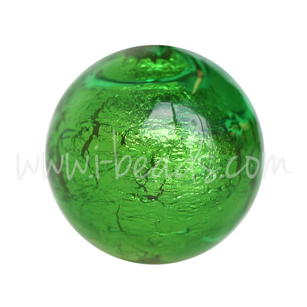 Murano bead round green and gold 12mm (1)