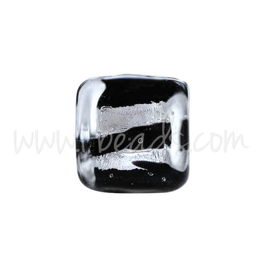 Buy Murano bead cube black and silver 6mm (1)