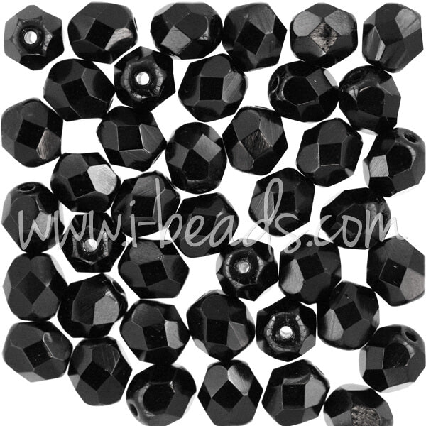 Czech fire-polished beads jet 6mm (50)